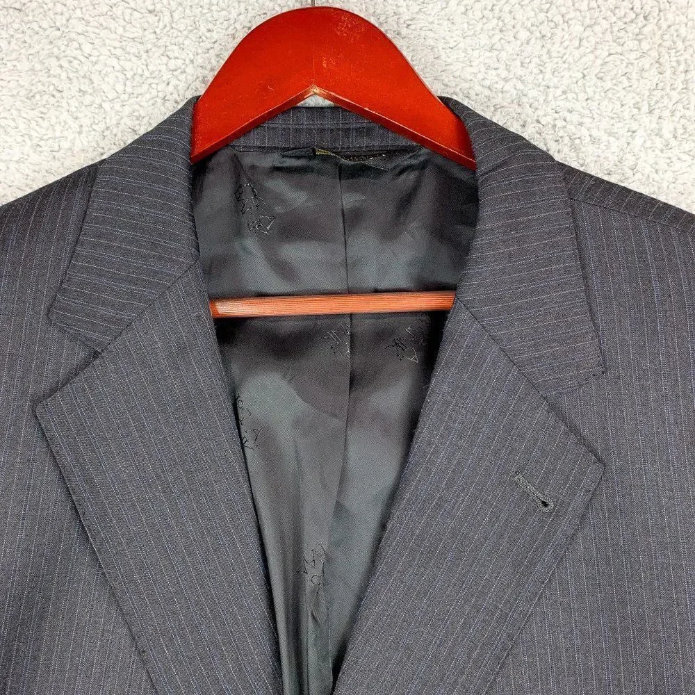 Jos A Bank Signature Gold Wool Blazer Men 48R Black Blue‎ Stripe Suit Jacket